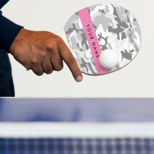 Winter Snow Grey Camouflage Your name Personalise Ping Pong Paddle