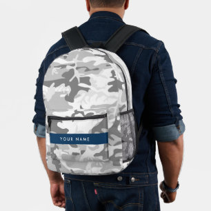 Winter Snow Grey Camouflage Your name Personalise Printed Backpack
