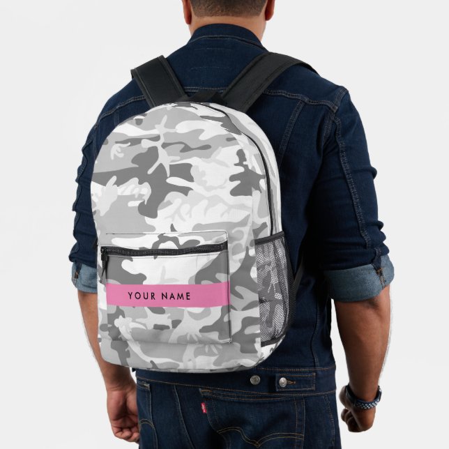 Winter Snow Grey Camouflage Your name Personalise Printed Backpack (Insitu (Model))