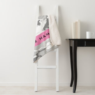 Winter Snow Grey Camouflage Your name Personalise Sherpa Blanket