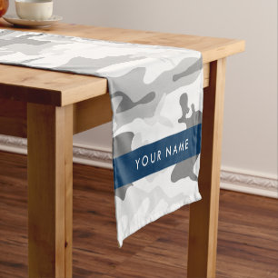 Winter Snow Grey Camouflage Your name Personalise Short Table Runner