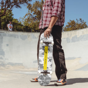 Winter Snow Grey Camouflage Your name Personalise Skateboard