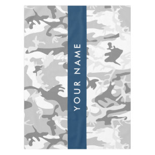 Winter Snow Grey Camouflage Your name Personalise Tablecloth