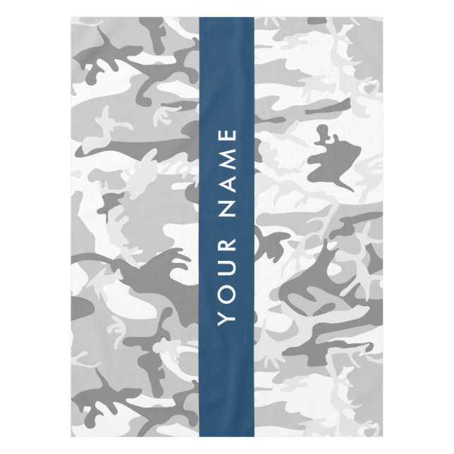 Winter Snow Grey Camouflage Your name Personalise Tablecloth (Front)