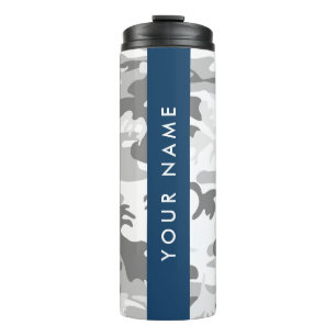 Winter Snow Grey Camouflage Your name Personalise Thermal Tumbler
