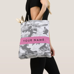 Winter Snow Grey Camouflage Your name Personalise Tote Bag