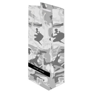Winter Snow Grey Camouflage Your name Personalise Wine Gift Bag