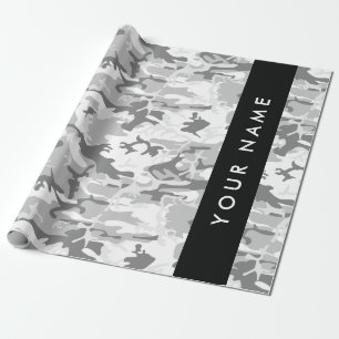 Winter Snow Grey Camouflage Your name Personalise Wrapping Paper