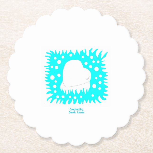 Winter Snow Heart Scalloped Round Paper Coaster (Front)