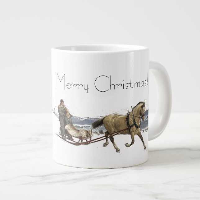 Winter Snow Horse Sleigh Ride Christmas Jumbo Mug (Front Right)
