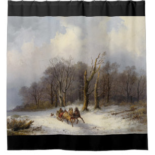 Winter Snow Horse Sleigh Ride Trees Shower Curtain