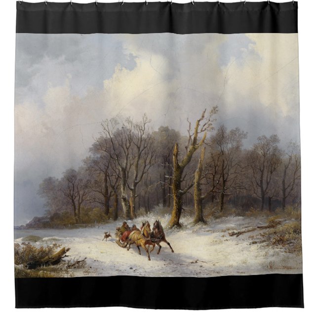 Winter Snow Horse Sleigh Ride Trees Shower Curtain (Front)