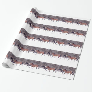Winter Snow Horses in Barn Wrapping Paper