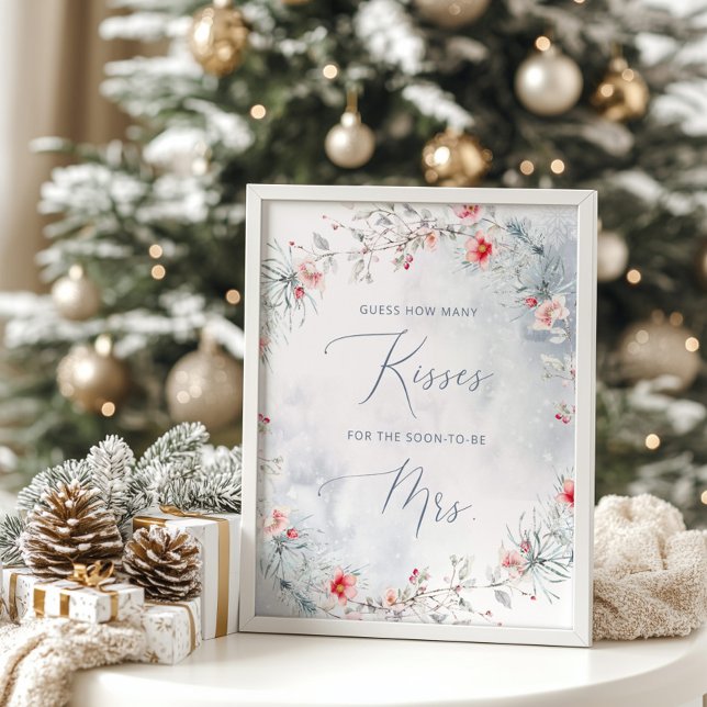 Winter Snow How many kisses bridal shower game Poster (Creator Uploaded)