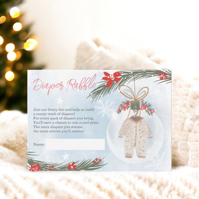 Winter snow ice blue diaper raffle baby shower enclosure card (Winter snow ice blue diaper raffle baby shower enclosure card)