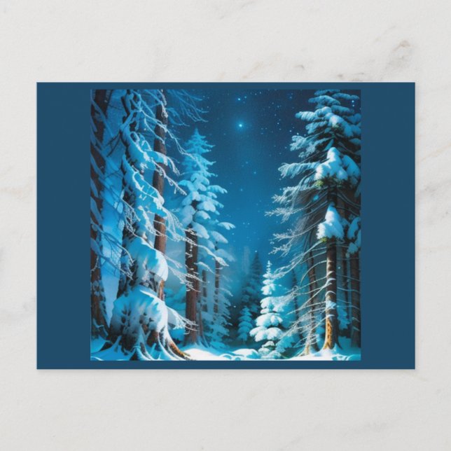 Winter Snow in a Starry Pine Forest Postcard (Front)