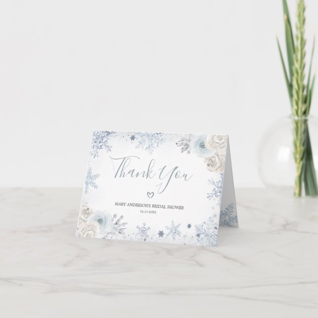 Winter Snow in Love Bridal Shower Folded Thank You Card (Front)