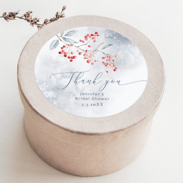 Winter snow in Love bridal shower thank you Classic Round Sticker (Creator Uploaded)