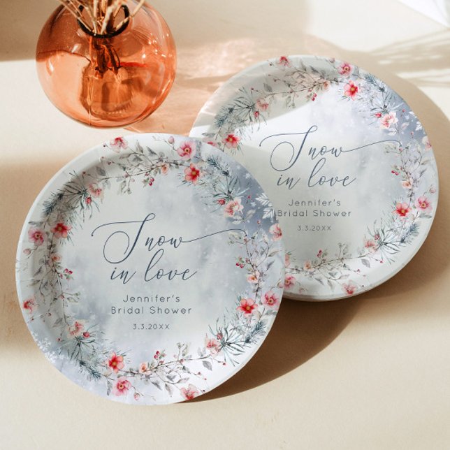 Winter Snow in Love elegant Bridal shower Paper Plate (Creator Uploaded)