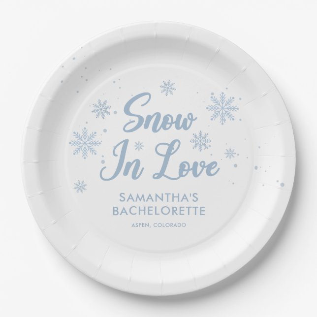 Winter Snow In Love Ski Bachelorette  Paper Plate (Front)