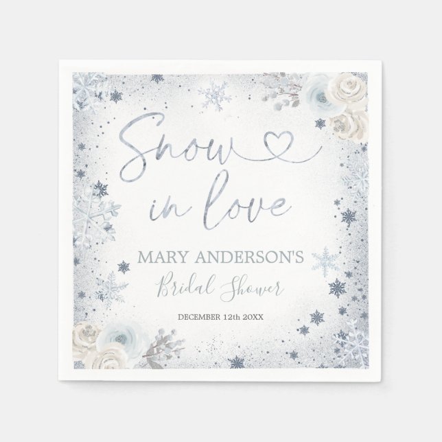 Winter Snow in Love Snowflake Bridal Shower Paper Napkin (Front)
