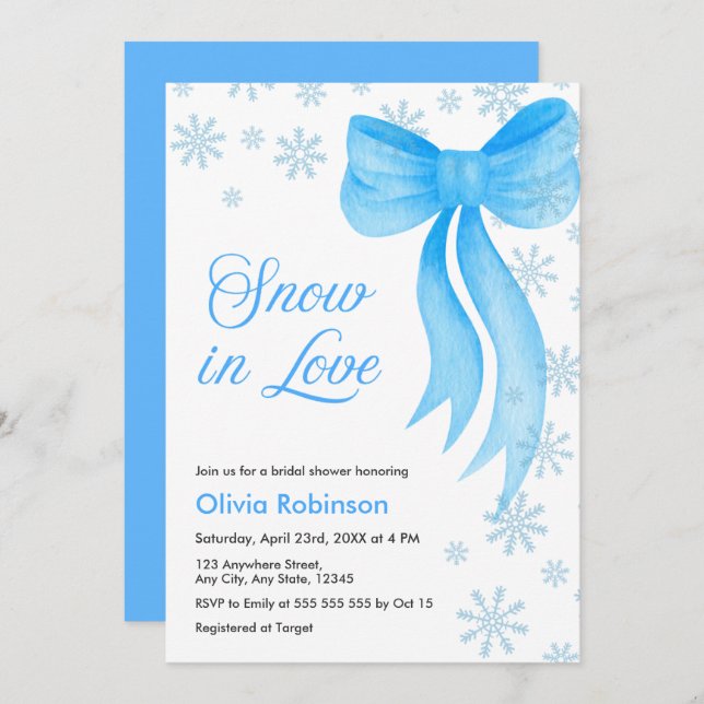Winter Snow in Love Snowflakes Bridal Shower  Invitation (Front/Back)