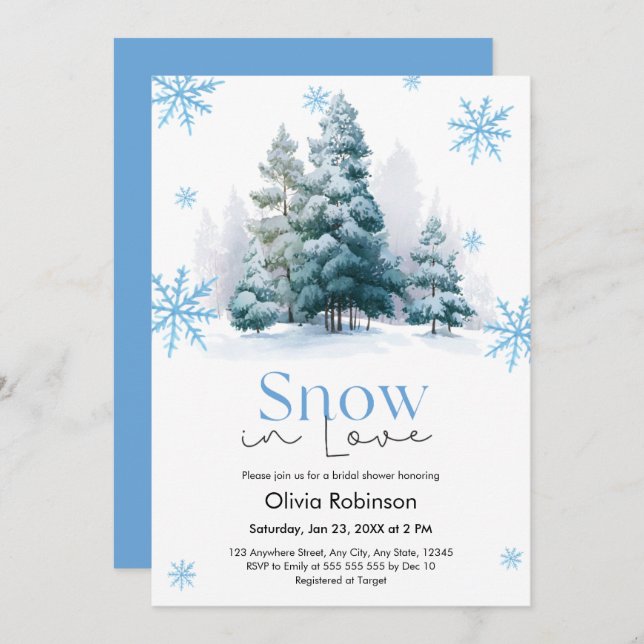 Winter Snow in Love Snowflakes Bridal Shower  Invitation (Front/Back)