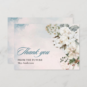 Winter snow in love white floral Bridal Shower  Thank You Card