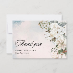 Winter snow in love white floral Bridal Shower  Thank You Card