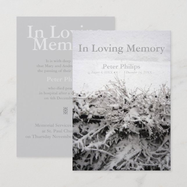 Winter Snow In Loving Memory Funeral Invitation (Front/Back)