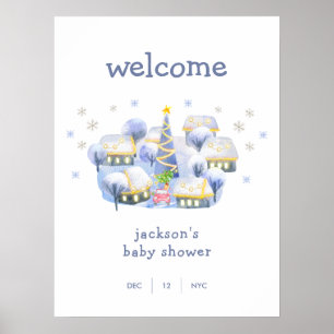 Winter Snow It Take A Village Baby Shower Welcome Poster
