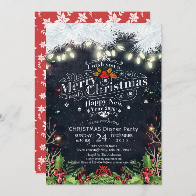 Winter Snow land Christmas & New Year Dinner Party Invitation (Front/Back)