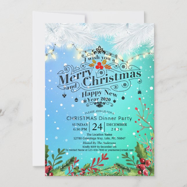 Winter Snow land Christmas & New Year Dinner Party Invitation (Front)