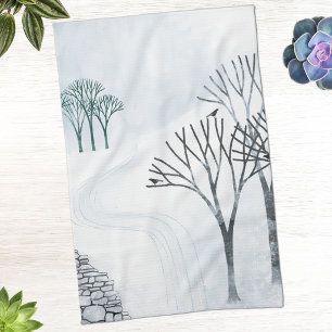 Winter Snow Landscape Art Tea Towel