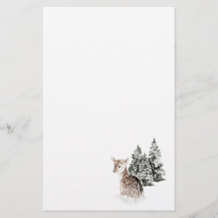 Winter Snow Landscape Fawn Stationery
