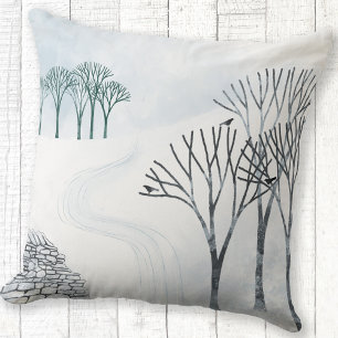 Winter Snow Landscape Painting Cushion