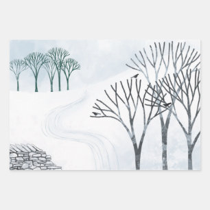 Winter Snow Landscape Painting Wrapping Paper Sheet