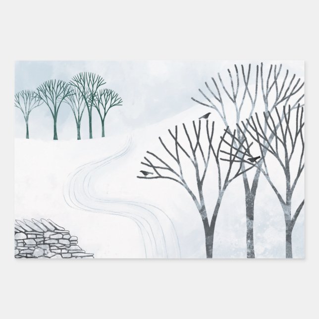 Winter Snow Landscape Painting Wrapping Paper Sheet (Front)
