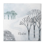 Winter Snow Landscape Personalised Tile<br><div class="desc">A snowy winter scene with trees and a dry stone wall. Original art by Nic Squirrell. Change the name to customise.</div>