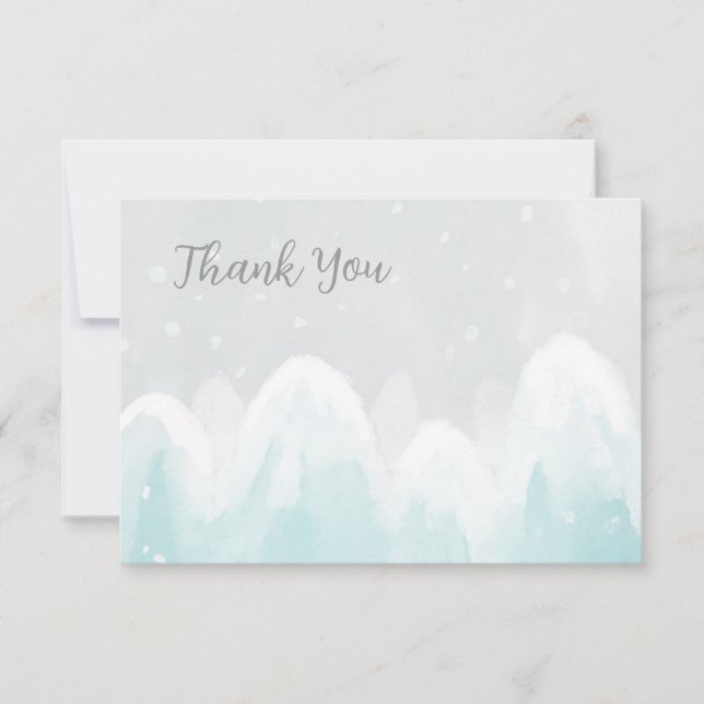 WInter Snow Light Blue Baby Shower Thank You Card (Front)