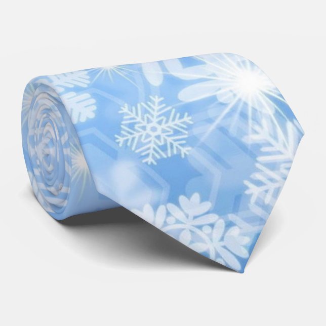 Winter Snow Light Blue Men's Gift Neck Tie (Rolled)