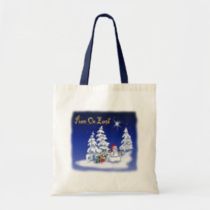 Winter Snow Man Peace on Earth Tote Bag