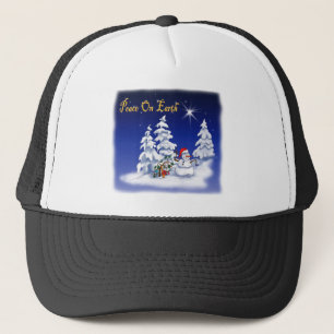 Winter Snow Man Peace on Earth Trucker Hat