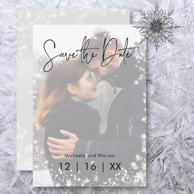 Winter Snow Modern Photo Wedding Save The Date (Winter Snow Modern Photo Wedding Save the Date Card)