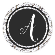 Winter Snow Monogram Black Circle - Circle Sticker