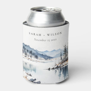 Winter Snow Mountain Lake Landscape Wedding Can Cooler