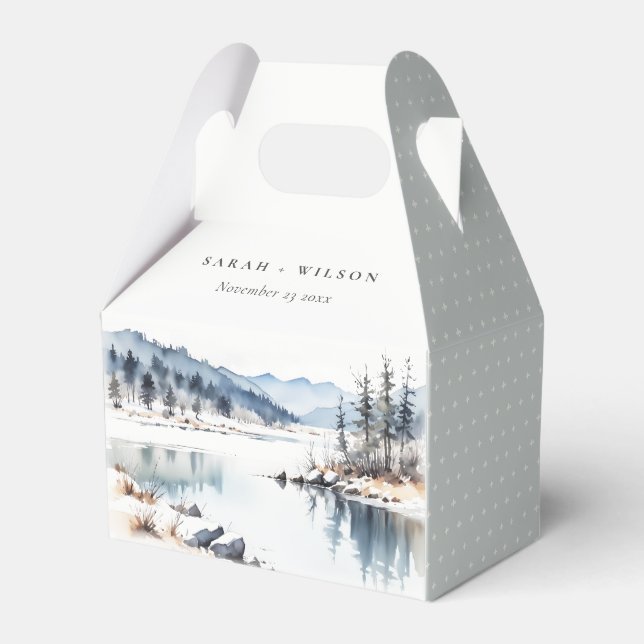 Winter Snow Mountain Lake Landscape Wedding Favour Box (Front Side)
