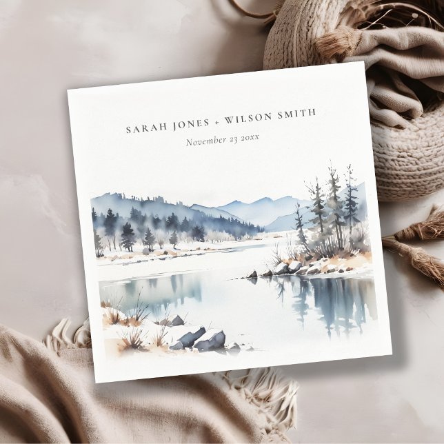 Winter Snow Mountain Lake Landscape Wedding Napkin (Creator Uploaded)