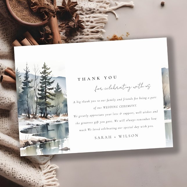 Winter Snow Mountain Lake Landscape Wedding Thank You Card (Creator Uploaded)