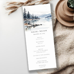Winter Snow Mountain Lake Wedding Program  Invitation